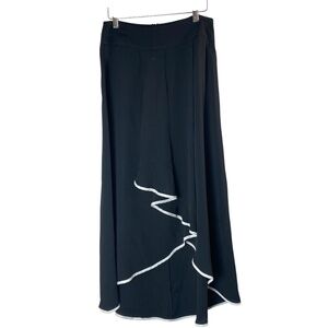 BEATRICE B Skirt Midi High Low Italian Draped Front Panel White Contrast Trim 4